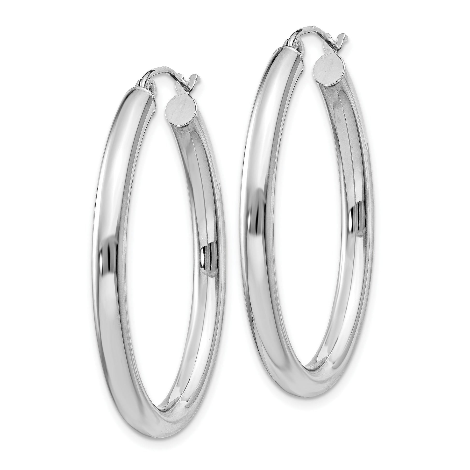 14k White Gold 3.5x38mm Polished Oval Tube Hoop Earrings