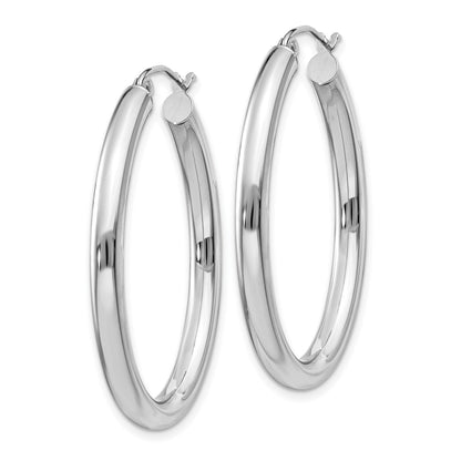 14k White Gold 3.5x38mm Polished Oval Tube Hoop Earrings