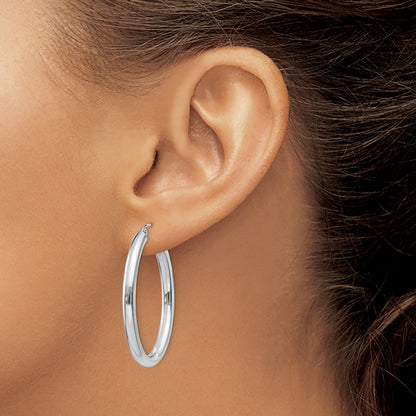 14k White Gold 3.5x38mm Polished Oval Tube Hoop Earrings