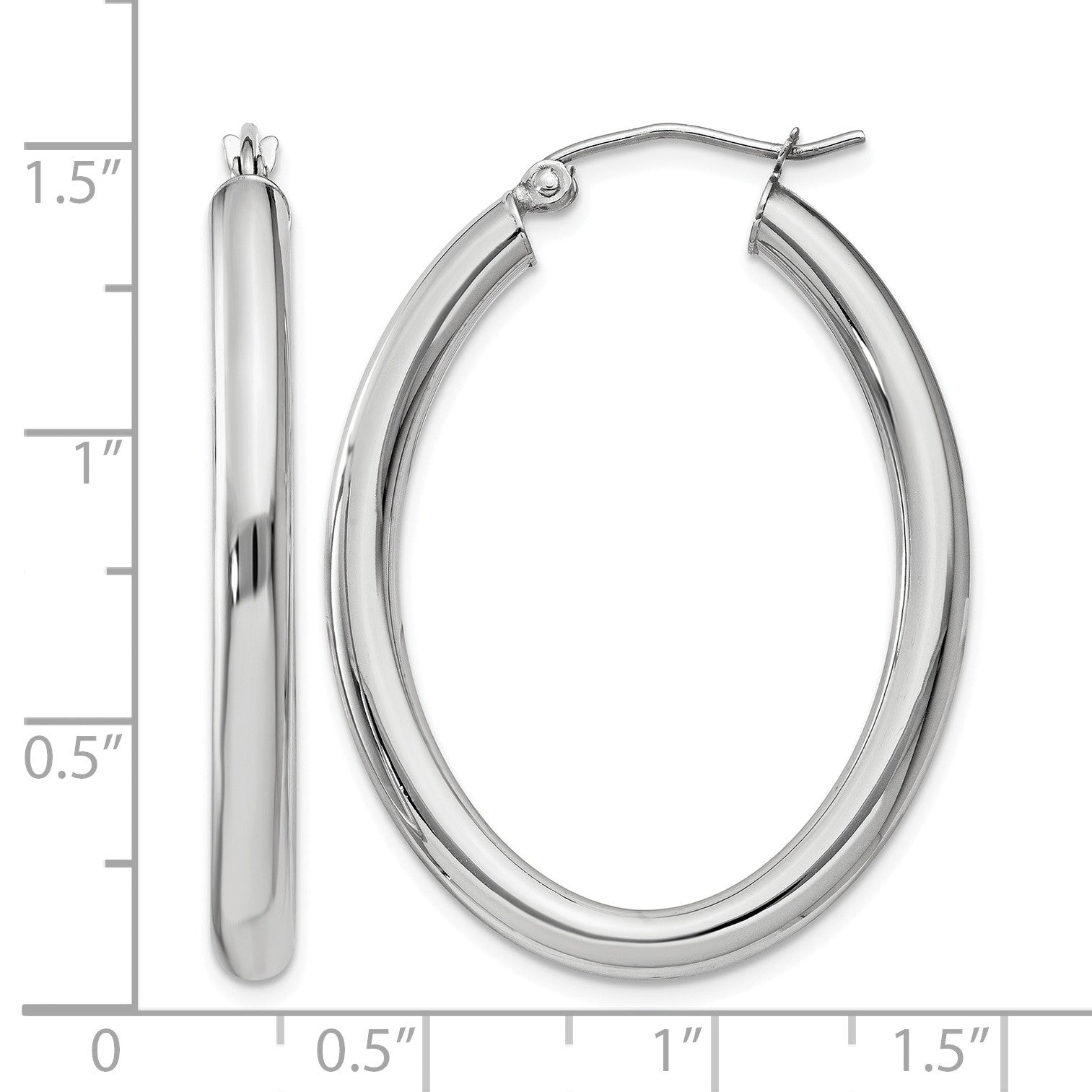 14k White Gold 3.5x38mm Polished Oval Tube Hoop Earrings
