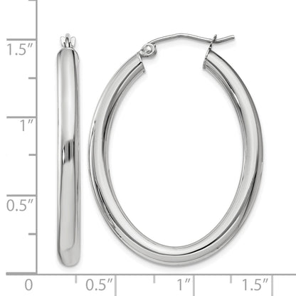 14k White Gold 3.5x38mm Polished Oval Tube Hoop Earrings