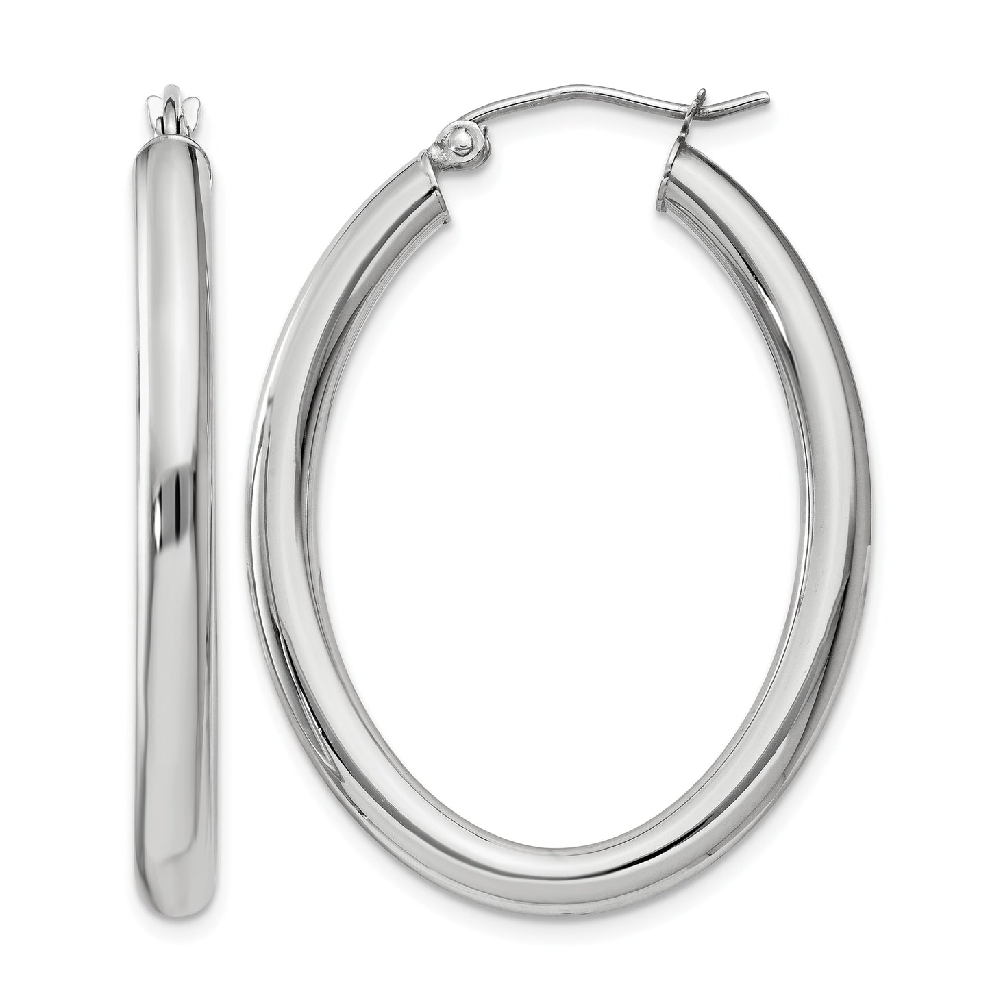 14k White Gold 3.5x38mm Polished Oval Tube Hoop Earrings