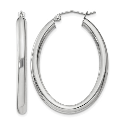 14k White Gold 3.5x38mm Polished Oval Tube Hoop Earrings