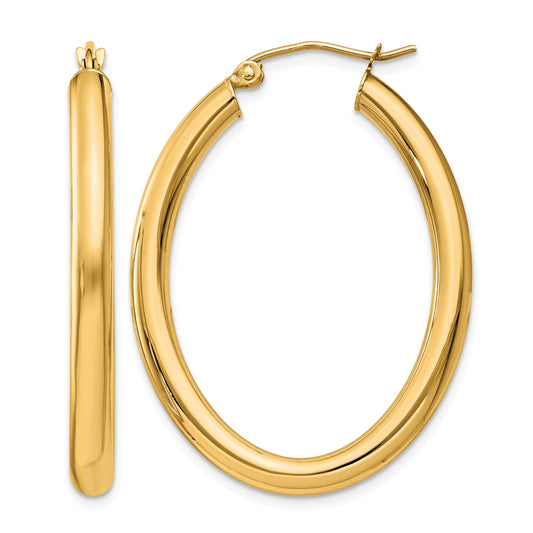 14k 3.5x38mm Polished Oval Tube Hoop Earrings