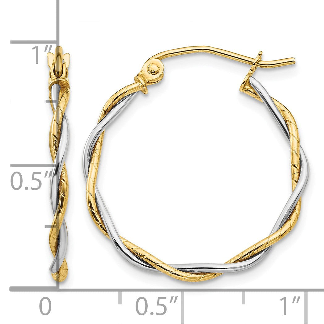 14k Two-tone Polished 1.8mm Twisted Hoop Earrings