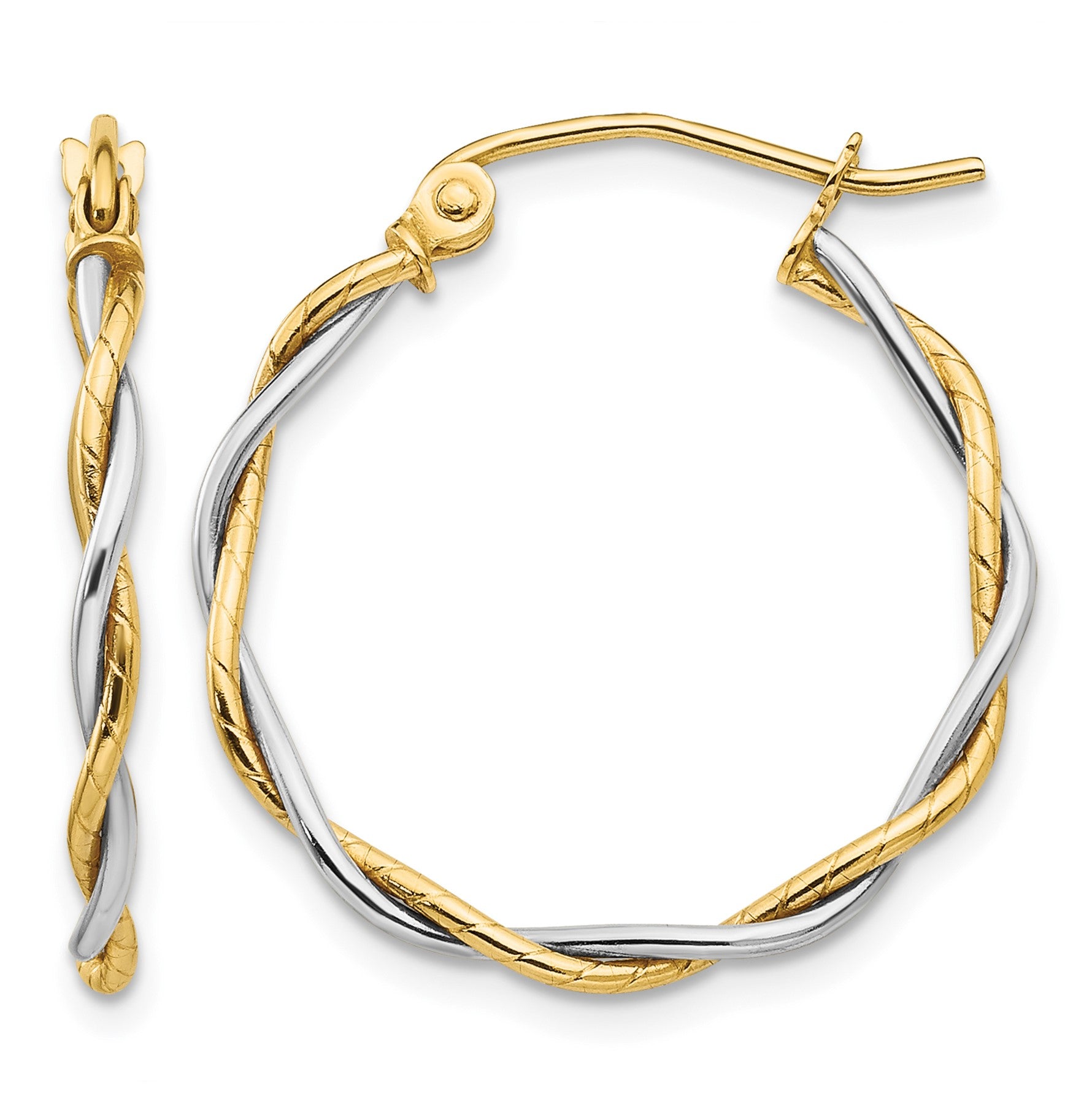 14k Two-tone Polished 1.8mm Twisted Hoop Earrings