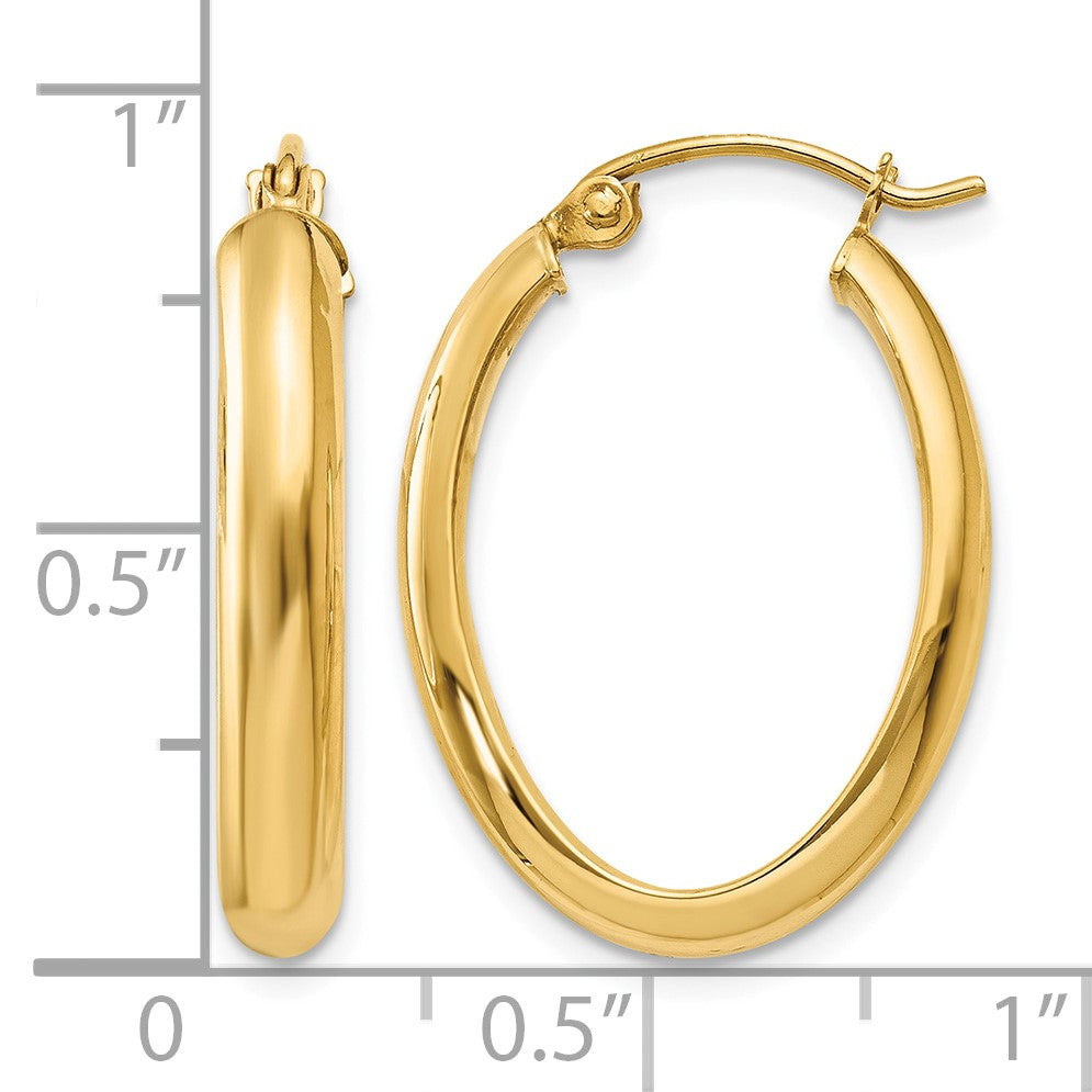 14k 3.5x16mm Polished Oval Tube Hoop Earrings