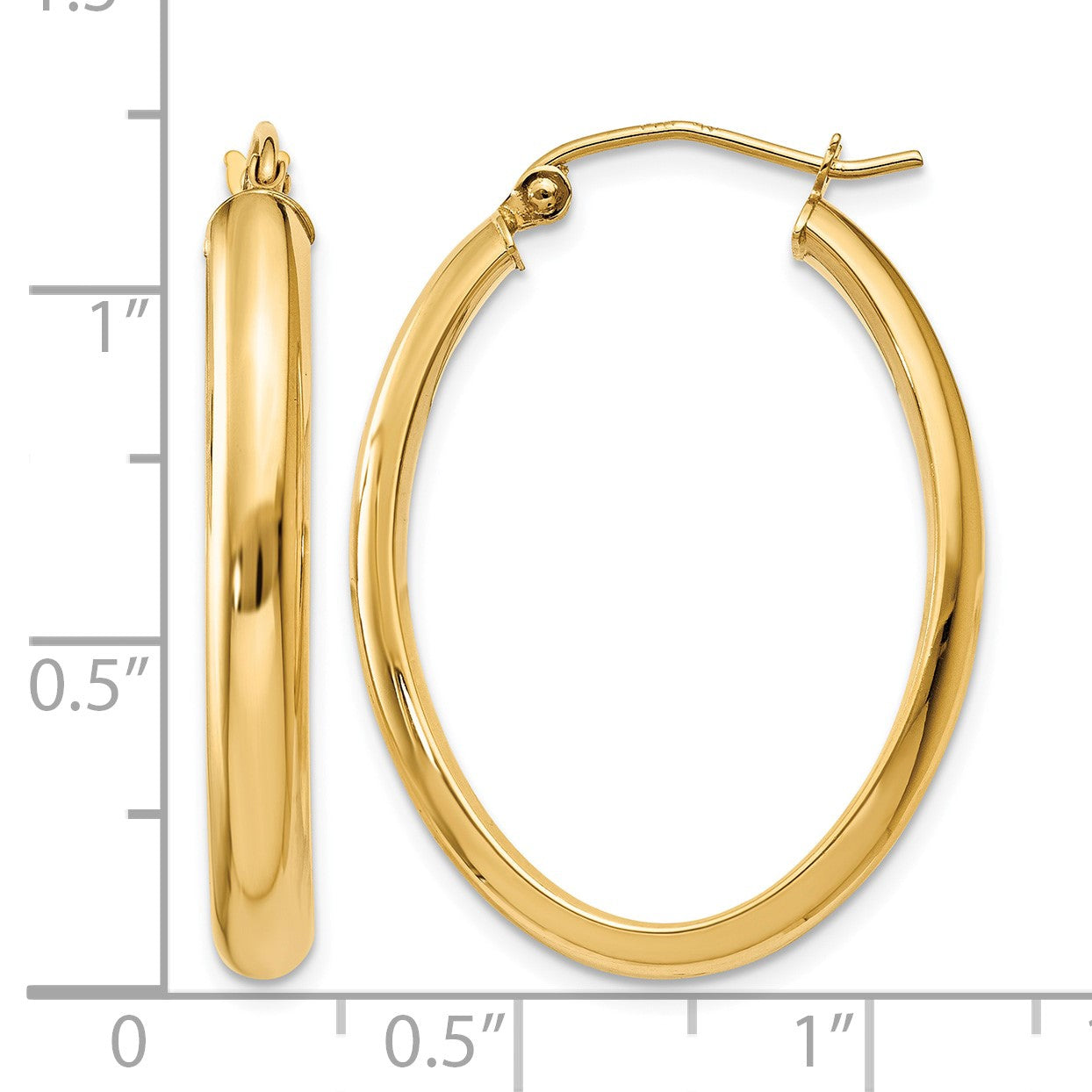 14k 3.5x30mm Polished Oval Tube Hoop Earrings