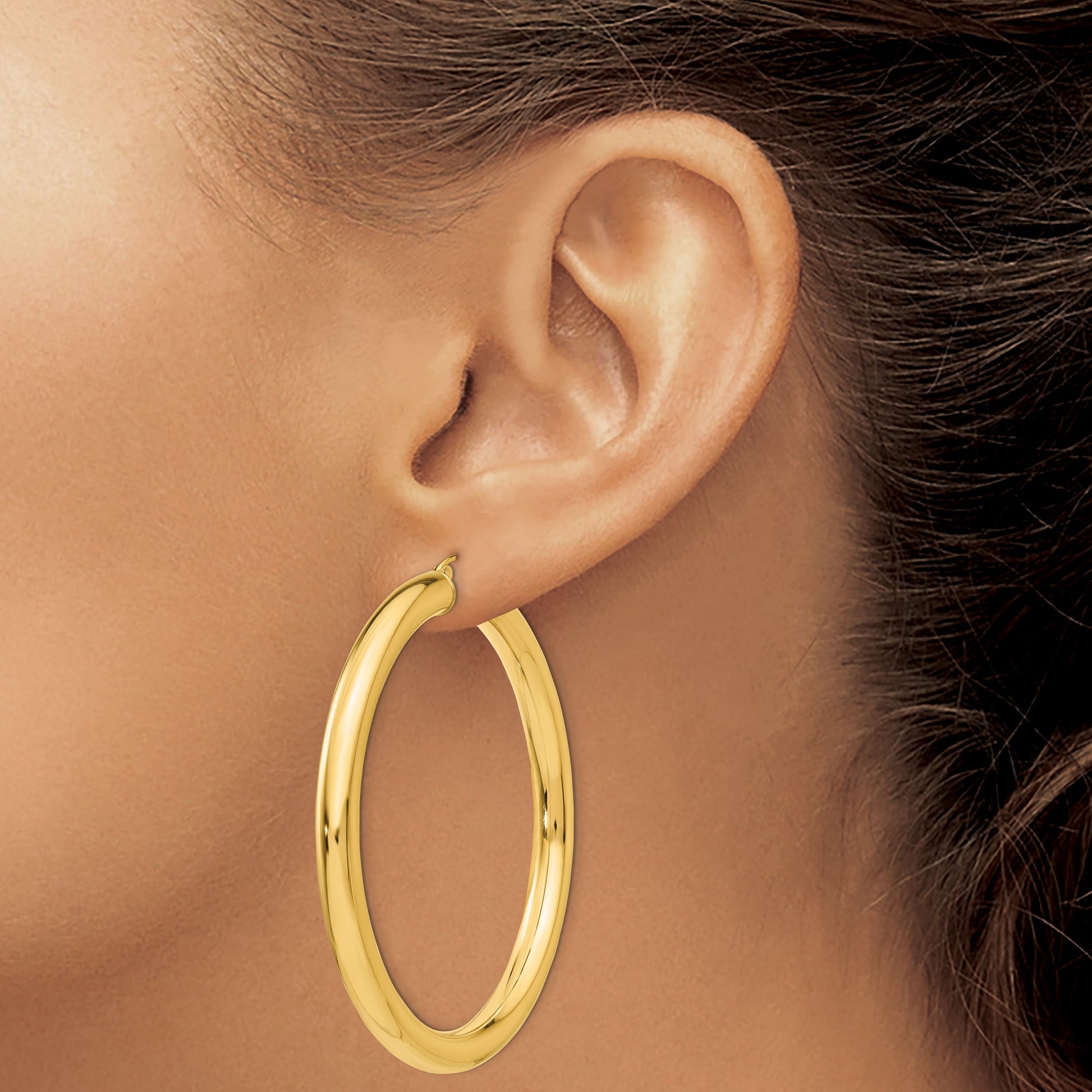 14k 5x55mm Polished Tube Hoop Earrings