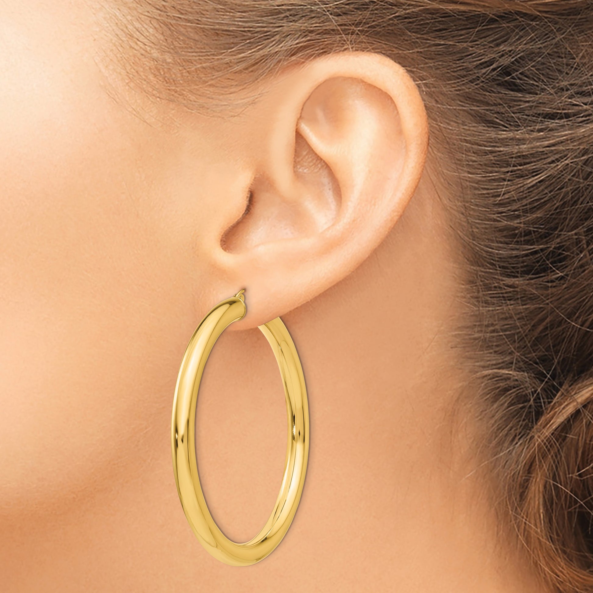 14k 5x55mm Polished Lightweight Tube Hoop Earrings
