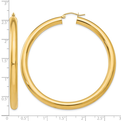 14k 5x60mm Polished Lightweight Tube Hoop Earrings
