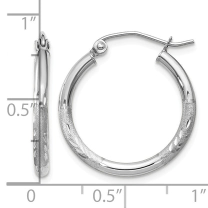 14k White Gold 2x20mm Satin Diamond-cut Round Tube Hoop Earrings