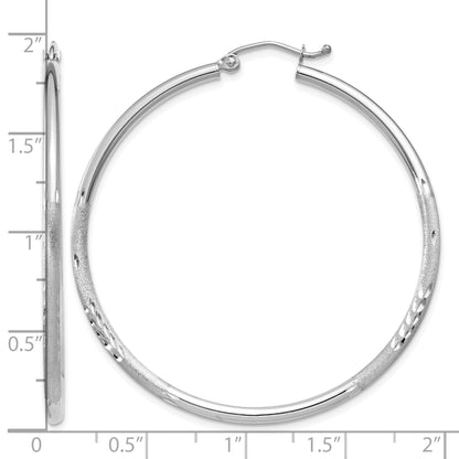 14k White Gold 2x45mm Satin Diamond-cut Round Tube Hoop Earrings