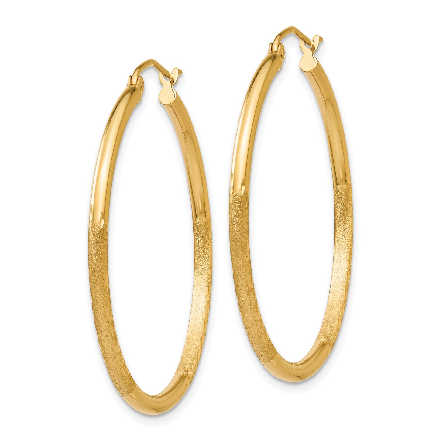14k 2x35mm Satin Diamond-cut Round Tube Hoop Earrings