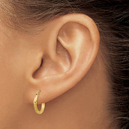 14k 2x13mm Satin Diamond-cut Round Tube Hoop Earrings