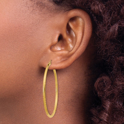 14k 2x45mm Satin Diamond-cut Round Tube Hoop Earrings