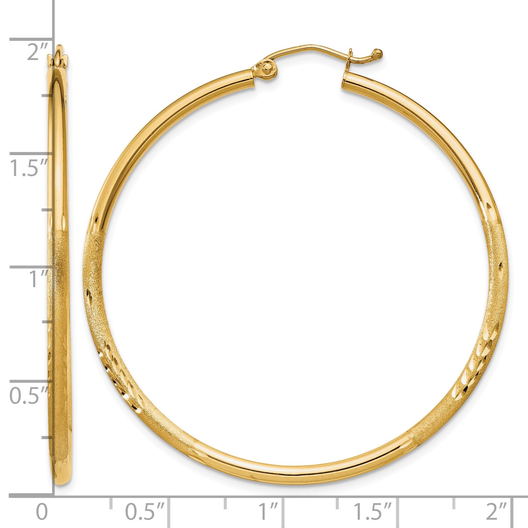 14k 2x45mm Satin Diamond-cut Round Tube Hoop Earrings