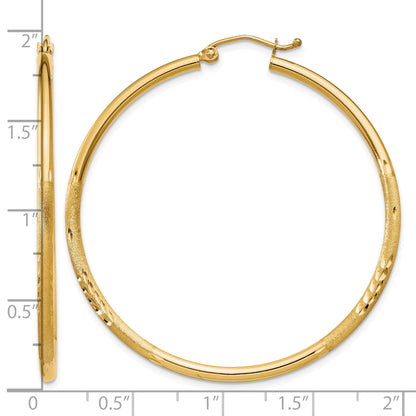 14k 2x45mm Satin Diamond-cut Round Tube Hoop Earrings