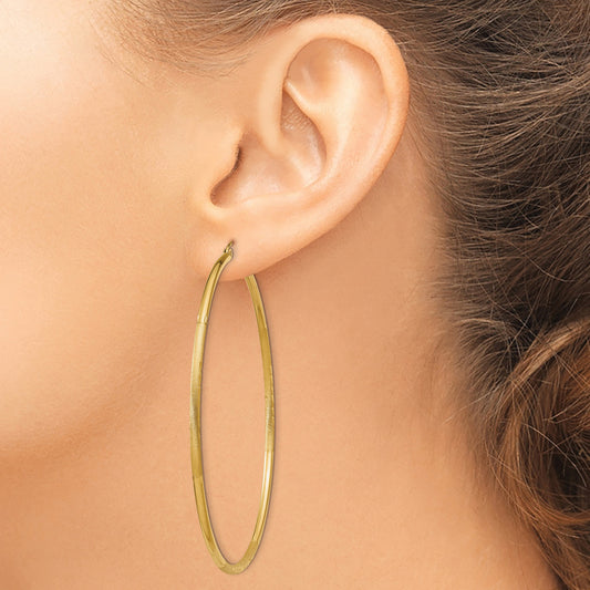 14k 2x65mm Satin Diamond-cut Round Tube Hoop Earrings