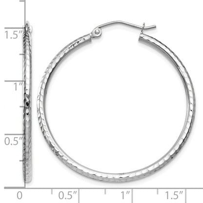14k White Gold 2x35mm Diamond-cut Round Tube Hoop Earrings