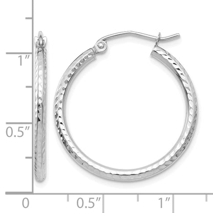 14k White Gold 2x25mm Diamond-cut Round Tube Hoop Earrings