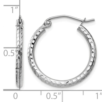 14k White Gold 2x20mm Diamond-cut Round Tube Hoop Earrings