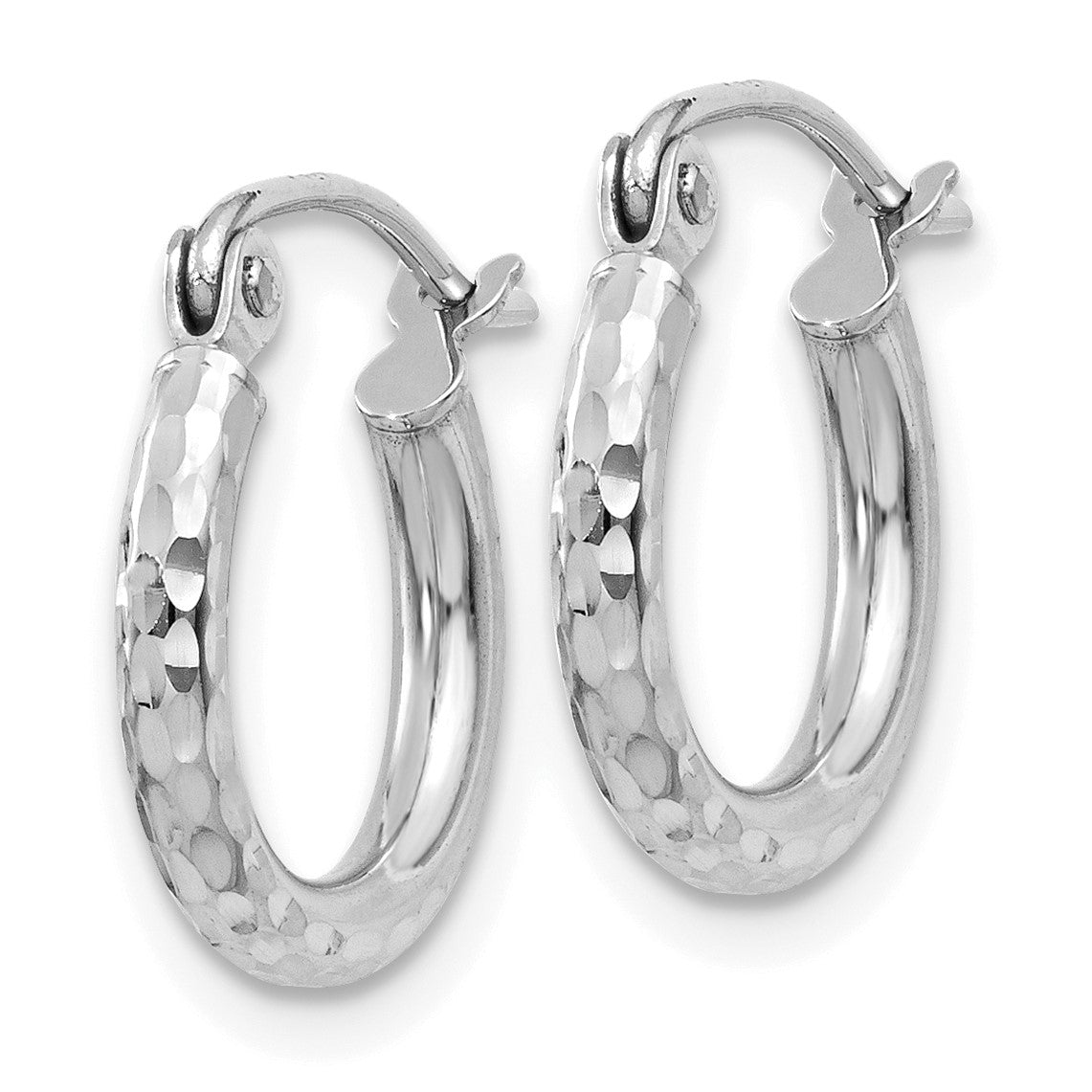 14k White Gold 2x13mm Diamond-cut Round Tube Hoop Earrings