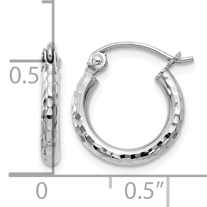 14k White Gold 2x13mm Diamond-cut Round Tube Hoop Earrings