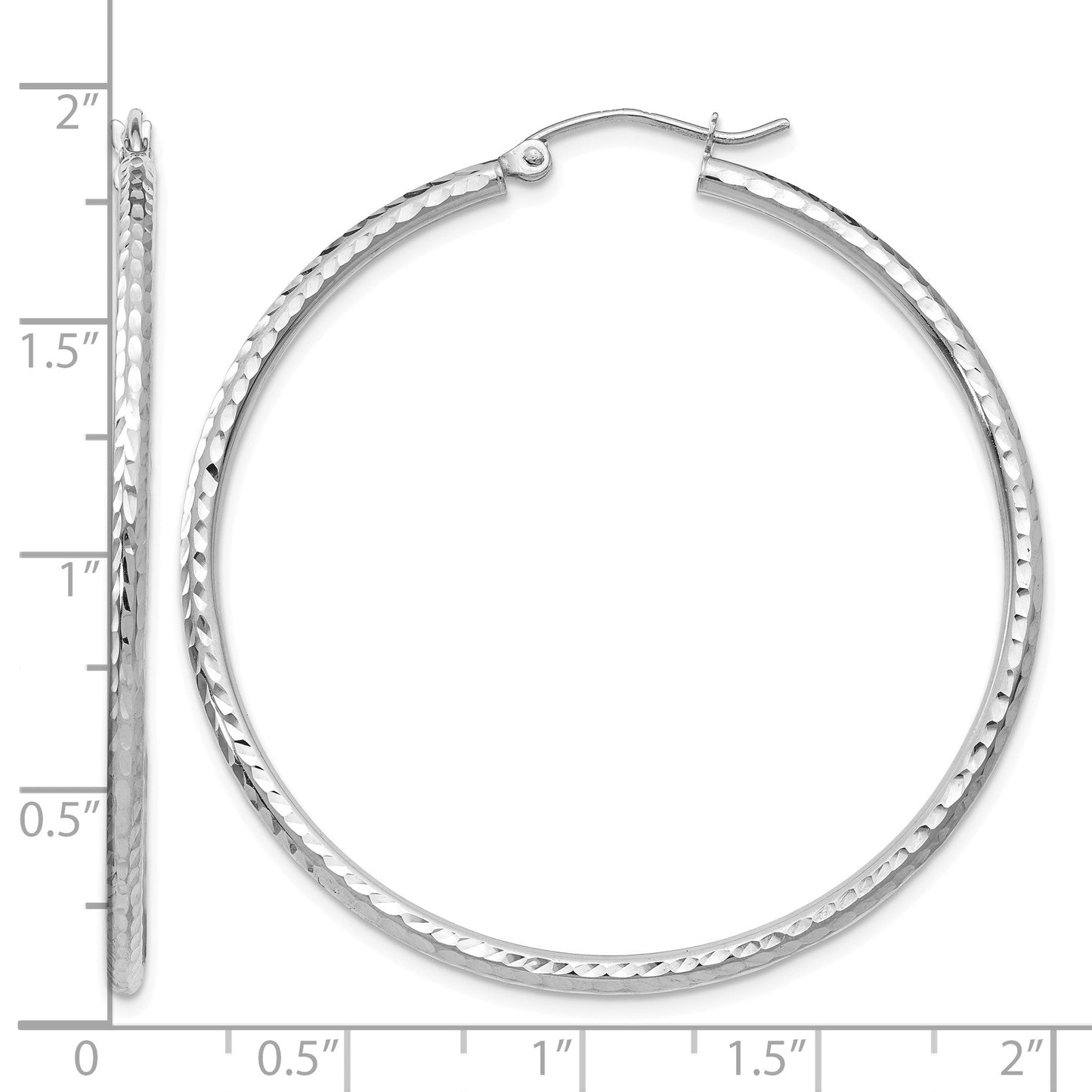 14k White Gold 2x45mm Diamond-cut Round Tube Hoop Earrings
