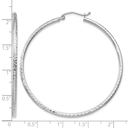14k White Gold 2x50mm Diamond-cut Round Tube Hoop Earrings