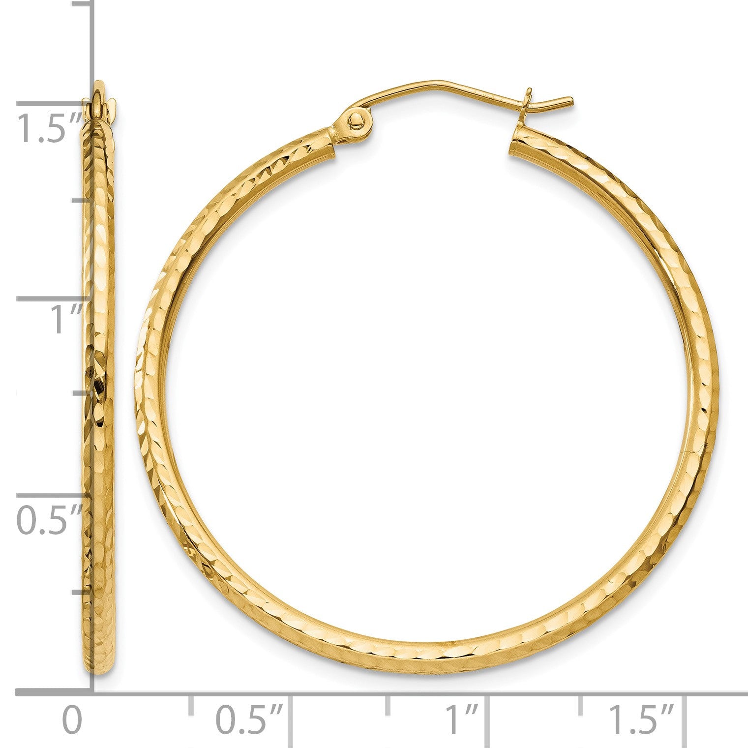 14k 2x35mm Diamond-cut Round Tube Hoop Earrings