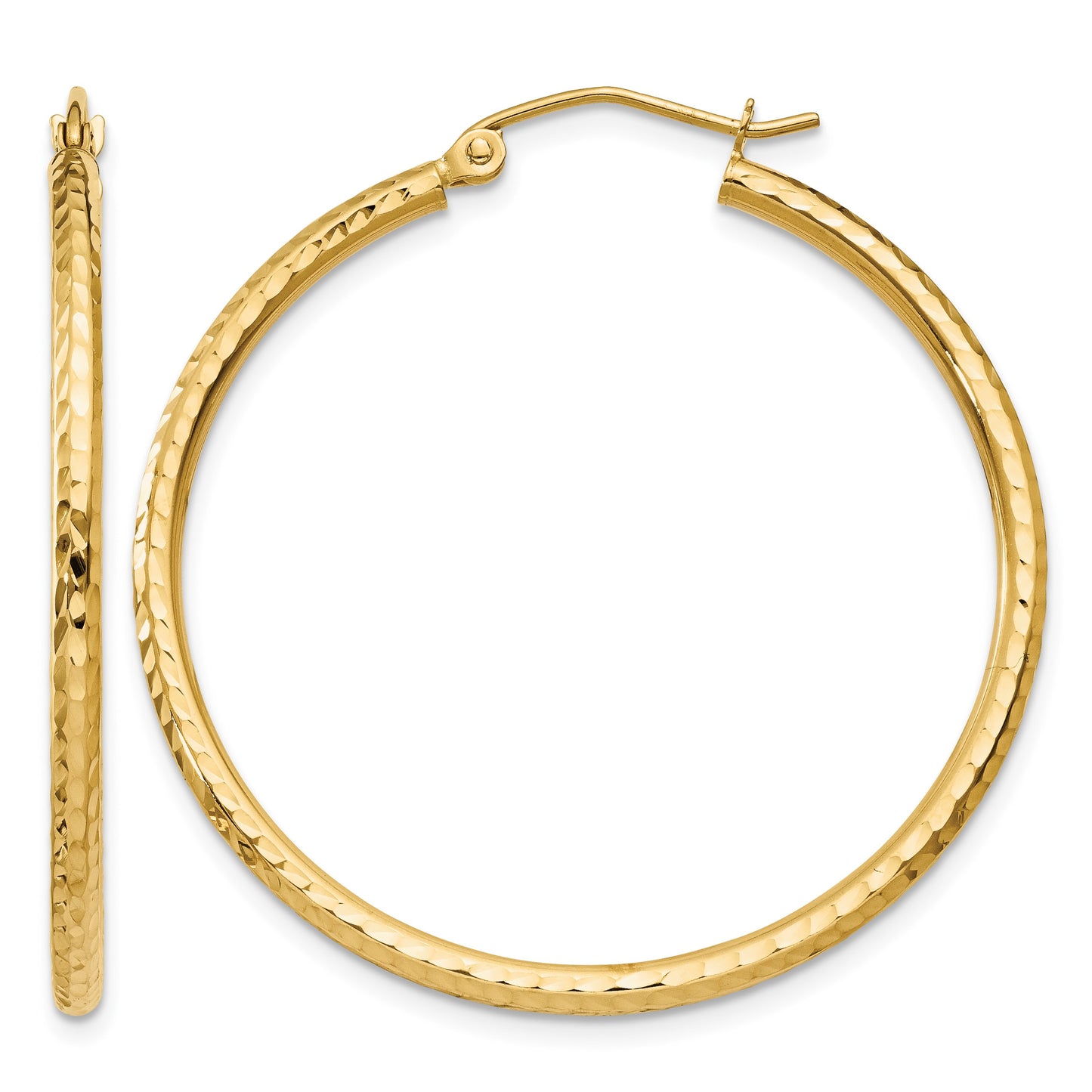 14k 2x35mm Diamond-cut Round Tube Hoop Earrings