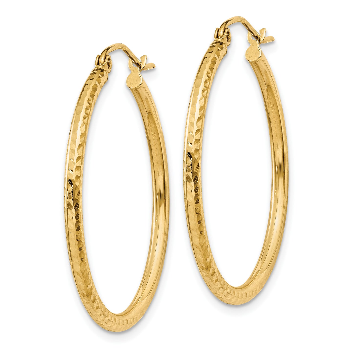 14k 2x30mm Diamond-cut Round Tube Hoop Earrings