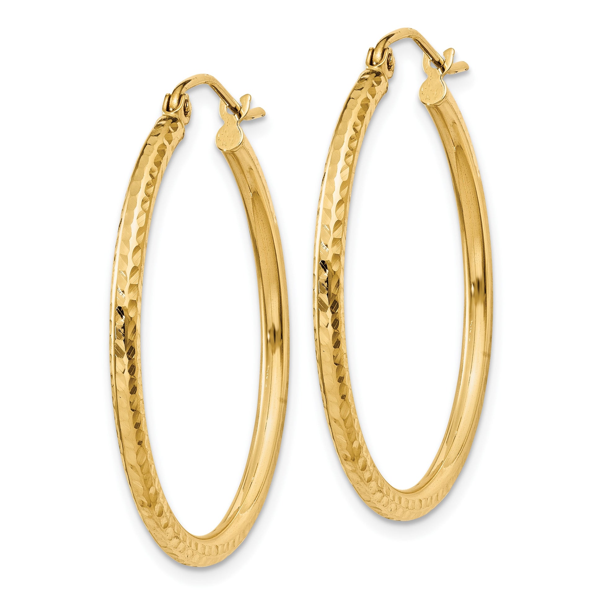 14k 2x30mm Diamond-cut Round Tube Hoop Earrings
