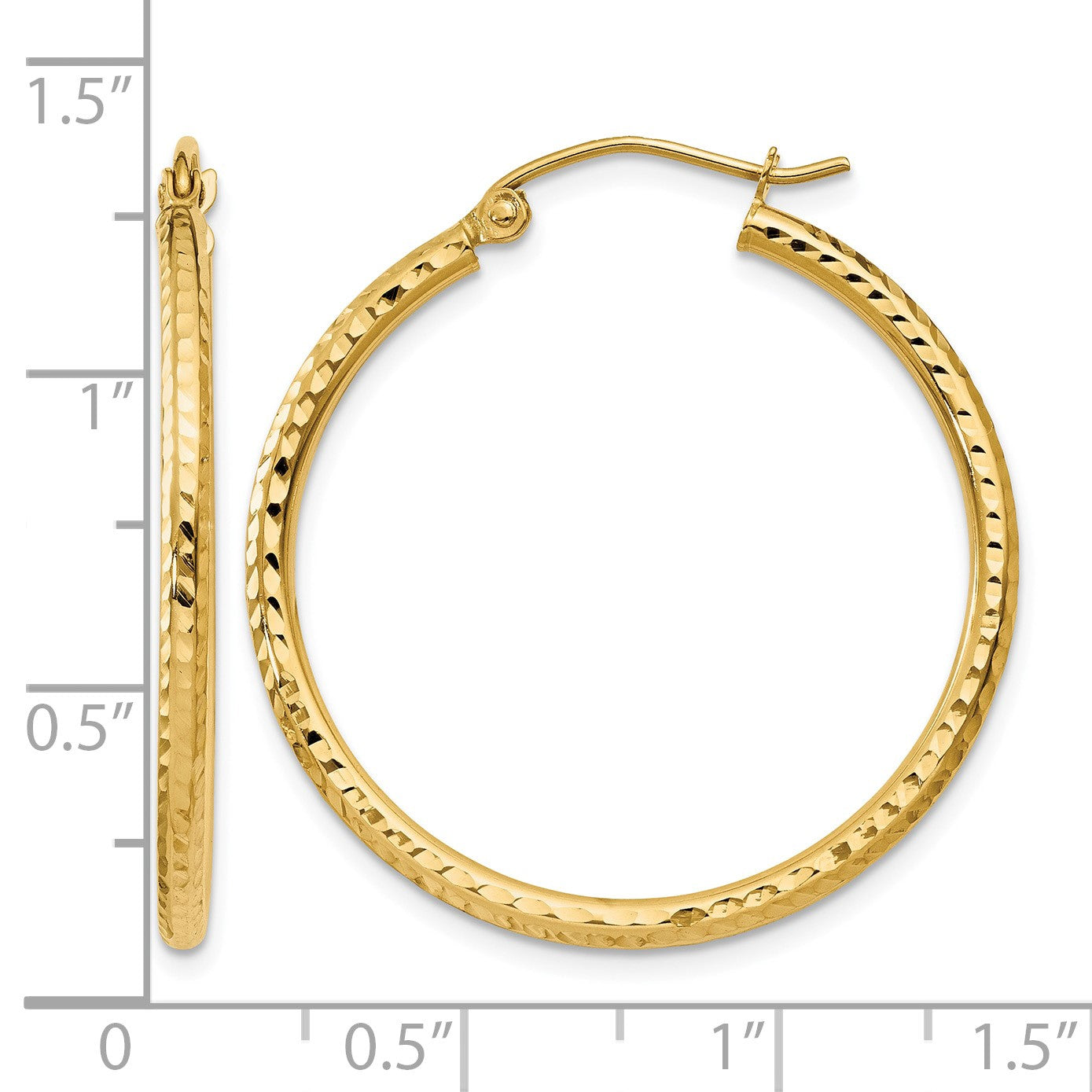 14k 2x30mm Diamond-cut Round Tube Hoop Earrings