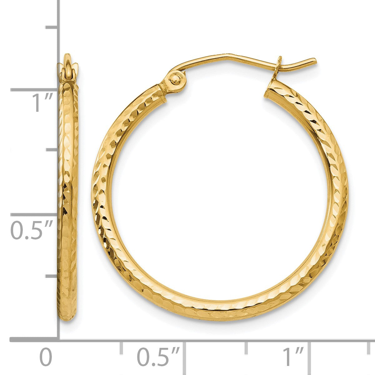 14k 2x25mm Diamond-cut Round Tube Hoop Earrings