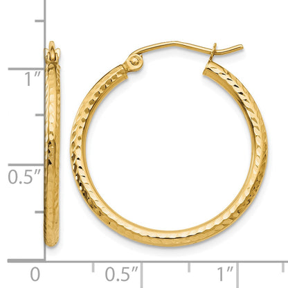 14k 2x25mm Diamond-cut Round Tube Hoop Earrings
