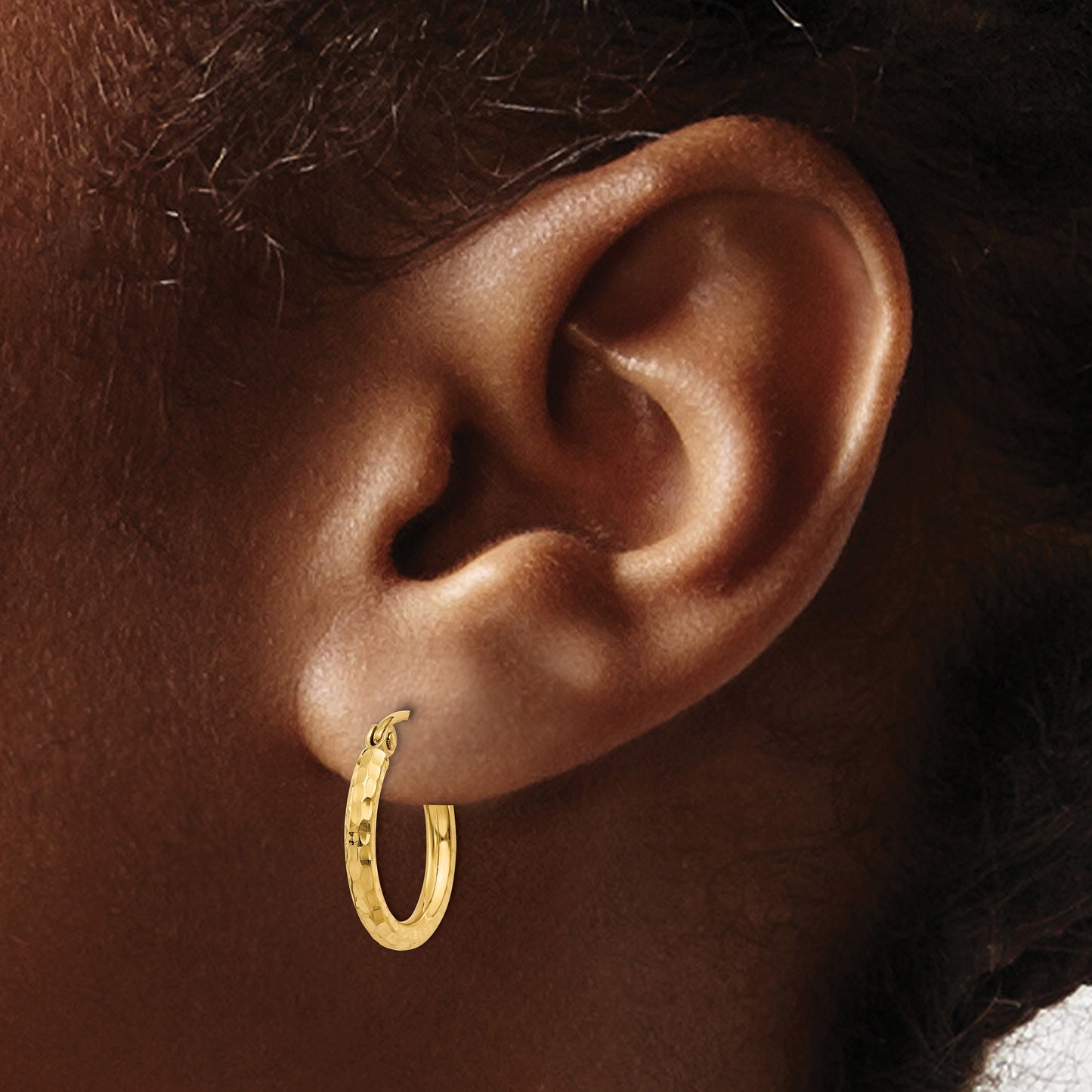 14k 2x15mm Diamond-cut Round Tube Hoop Earrings