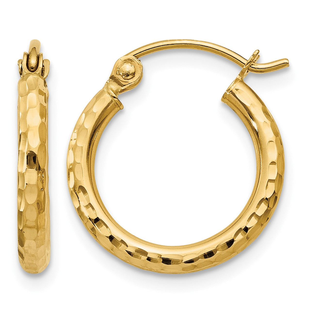 14k 2x15mm Diamond-cut Round Tube Hoop Earrings