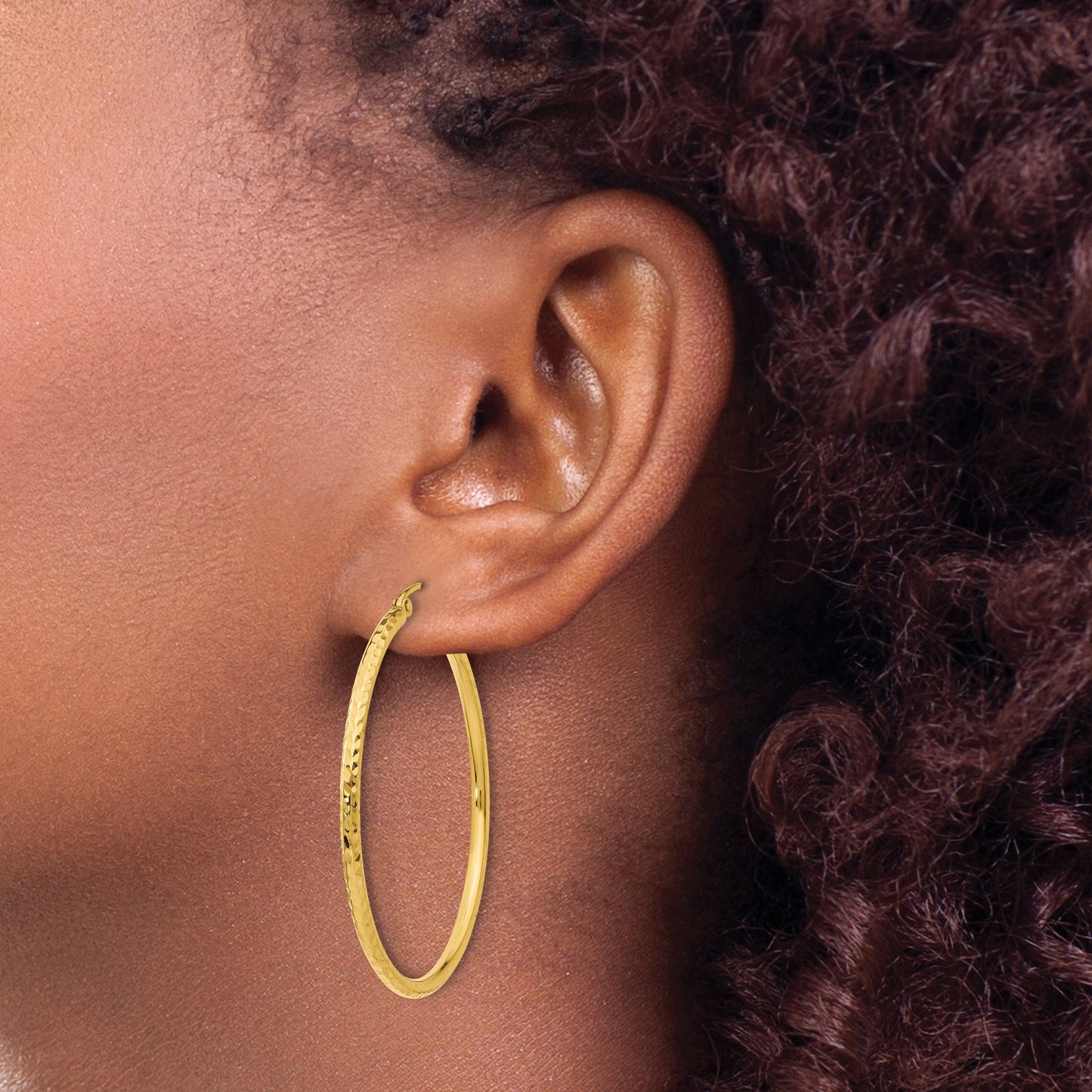 14k 2x40mm Diamond-cut Round Tube Hoop Earrings