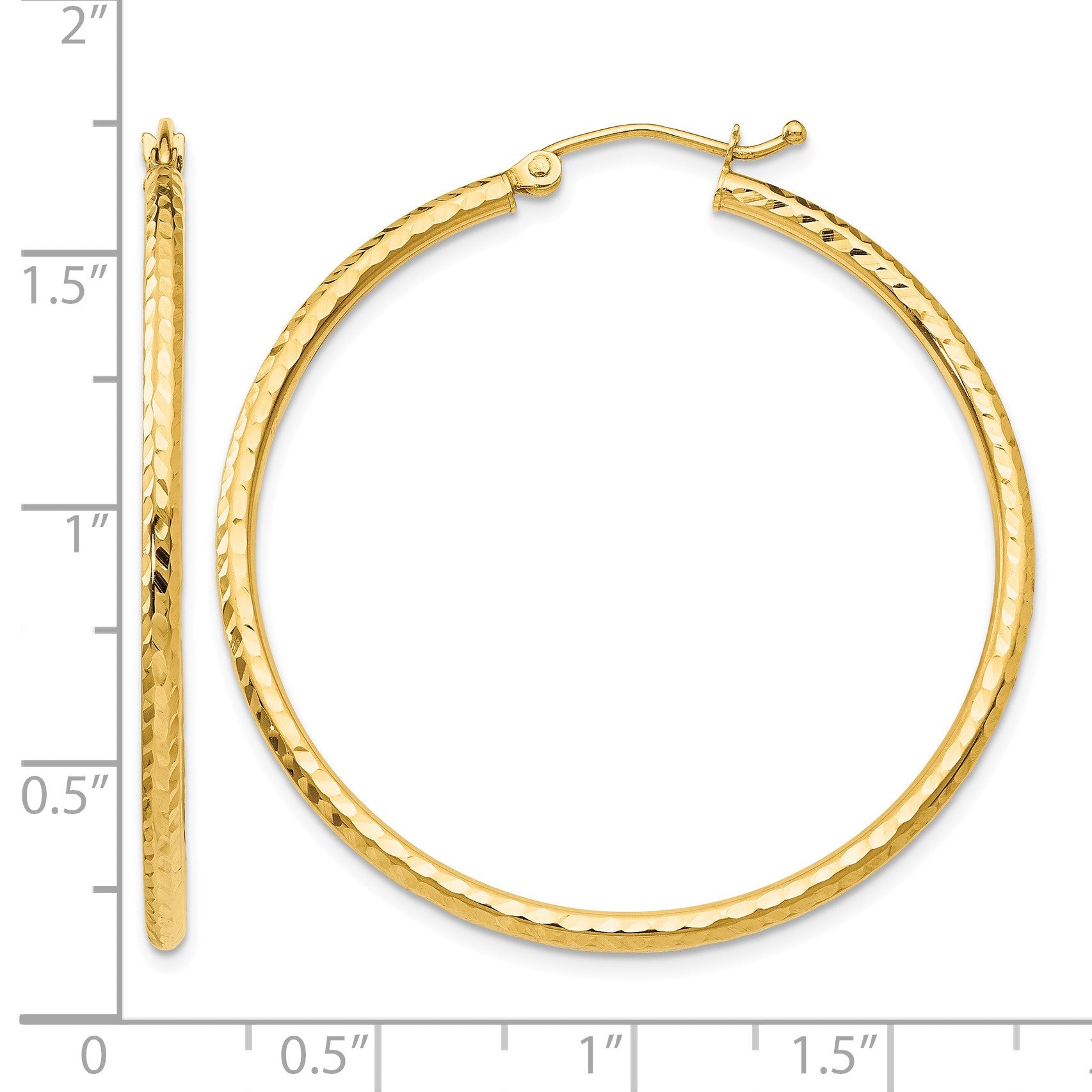 14k 2x40mm Diamond-cut Round Tube Hoop Earrings