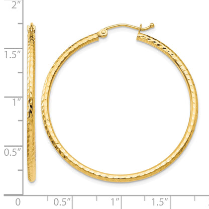 14k 2x40mm Diamond-cut Round Tube Hoop Earrings