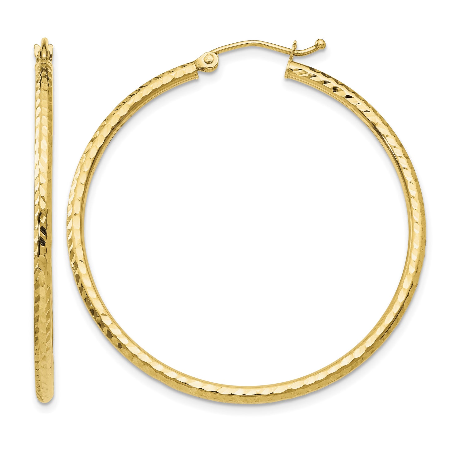 14k 2x40mm Diamond-cut Round Tube Hoop Earrings