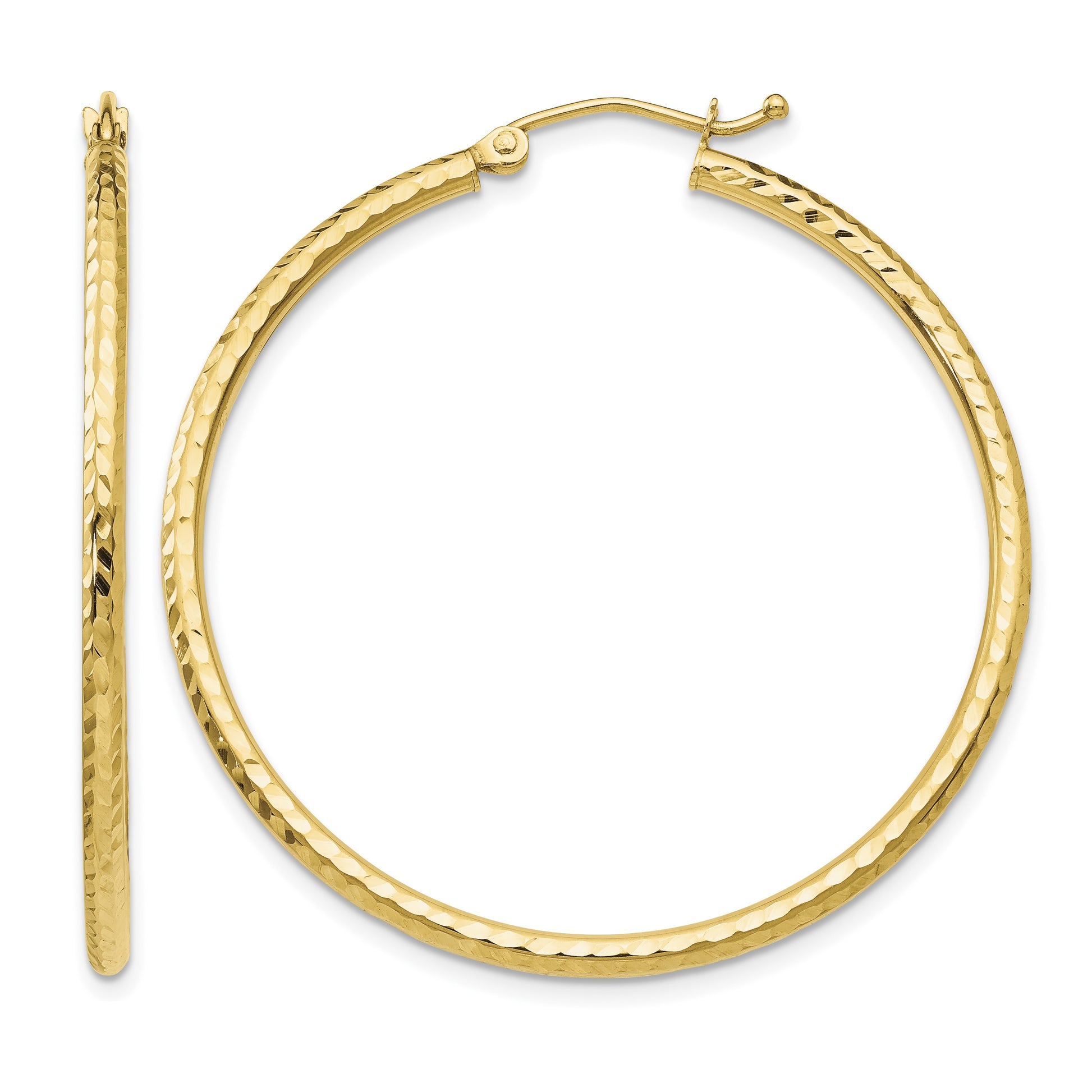 14k 2x40mm Diamond-cut Round Tube Hoop Earrings