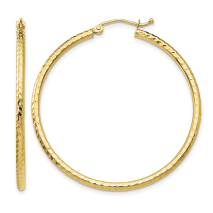 14k 2x40mm Diamond-cut Round Tube Hoop Earrings