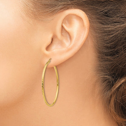 14k 2x45mm Diamond-cut Round Tube Hoop Earrings