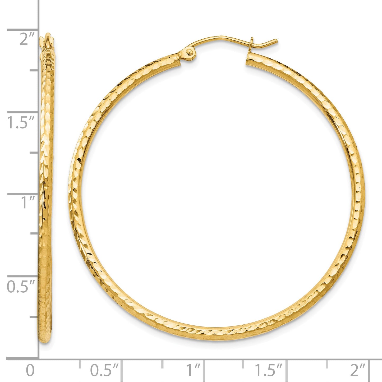 14k 2x45mm Diamond-cut Round Tube Hoop Earrings