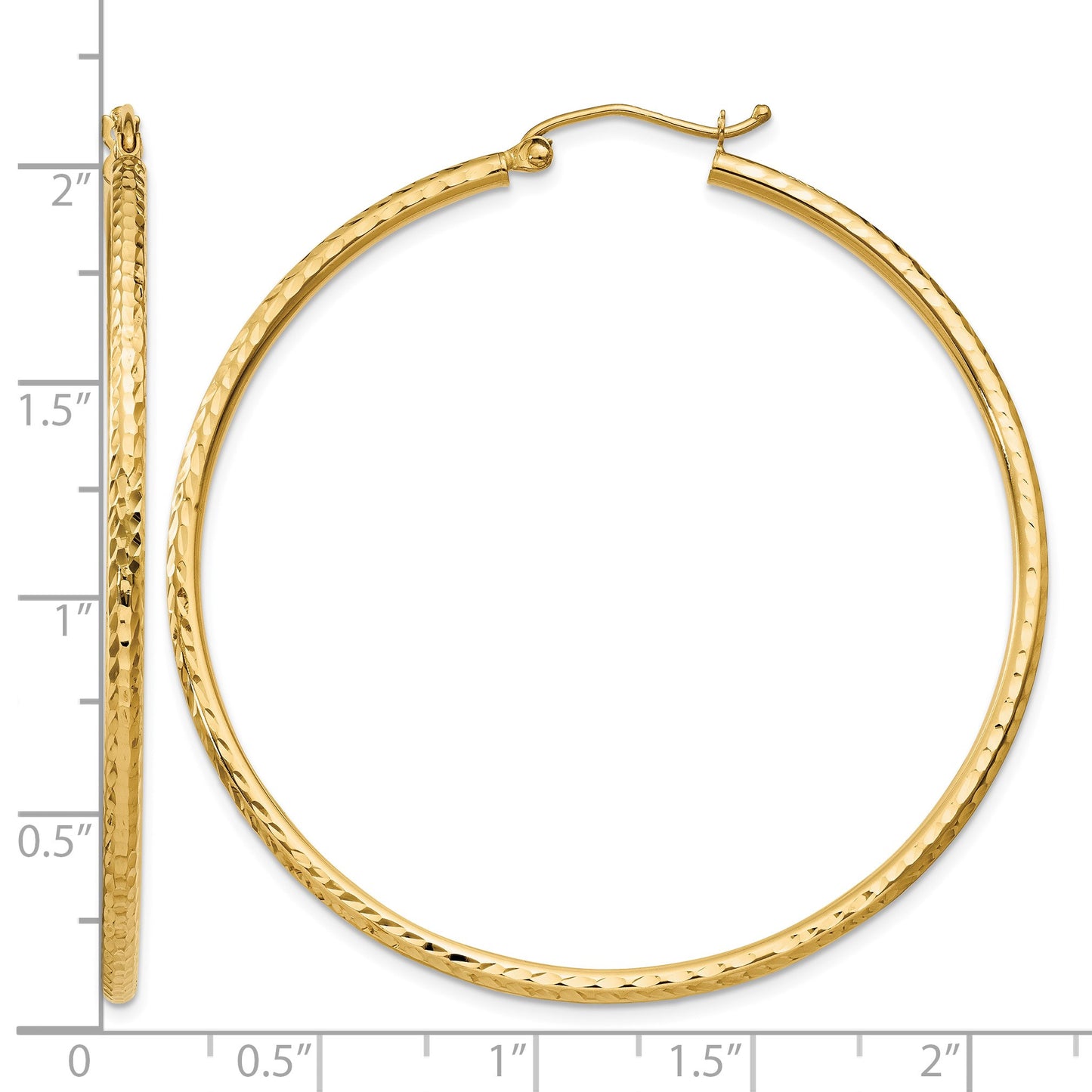 14k 2x50mm Diamond-cut Round Tube Hoop Earrings