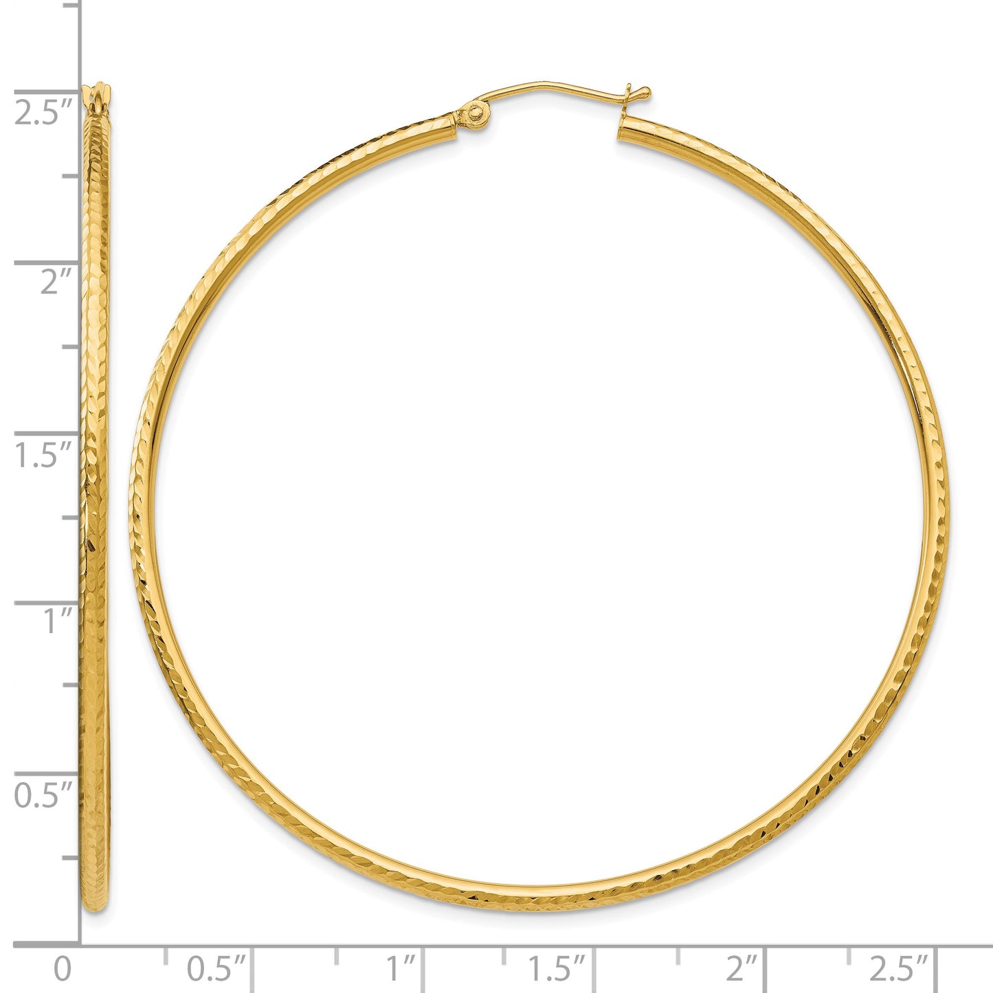 14k 2x60mm Diamond-cut Round Tube Hoop Earrings