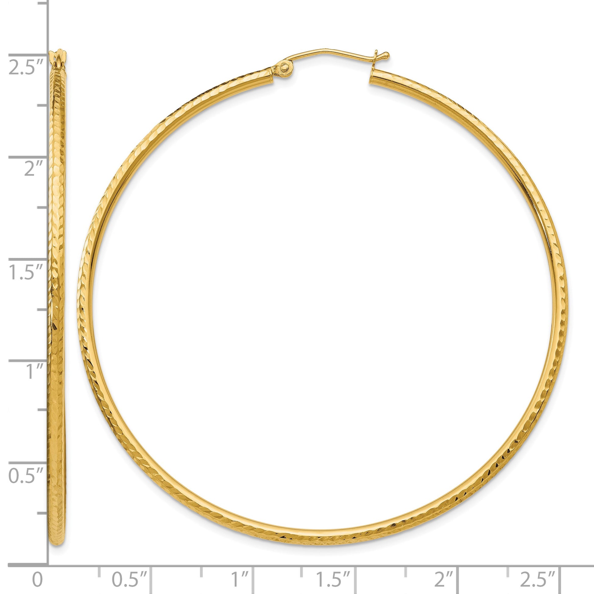 14k 2x60mm Diamond-cut Round Tube Hoop Earrings